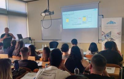 Stefan Pallantzas,HPHI, delivering an UPGREAT seminarto university students in NKUA's premises, Athens,Greece.
