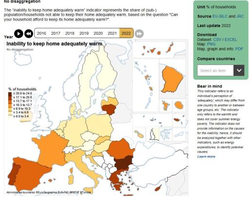 Screenshot from the database about energy poverty indicators